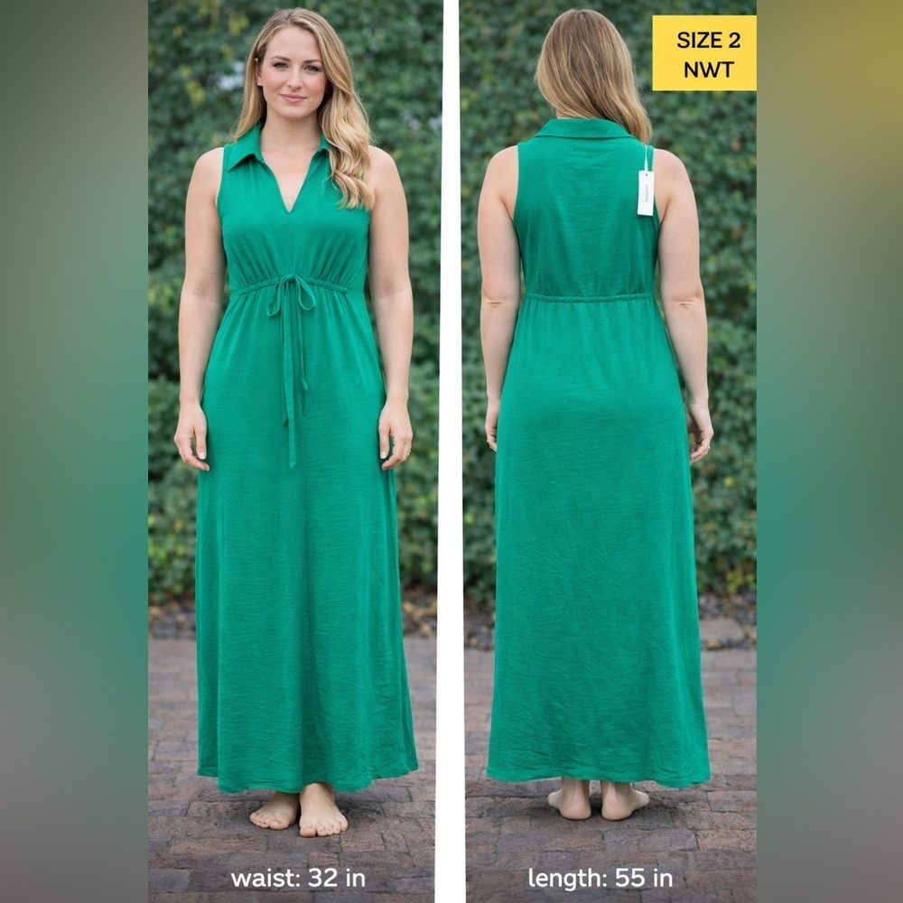 Calvin Klein Green Sleeveless Dress size 2 NWT length 55in pit to pit 15in